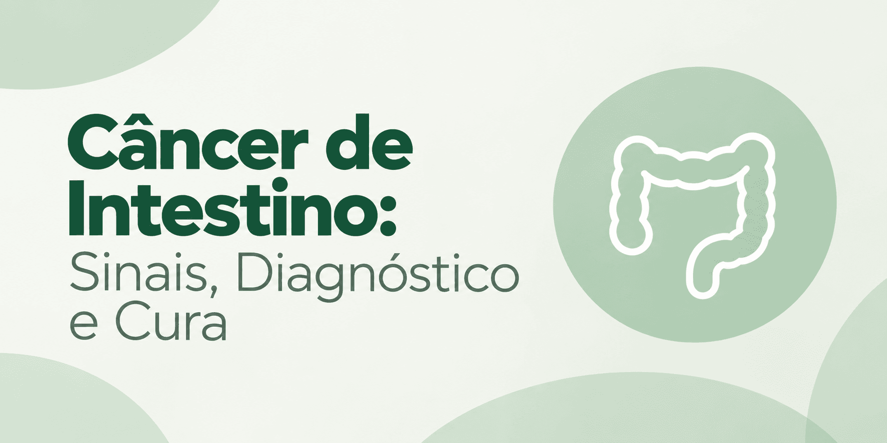 Ilustração informativa com o título Câncer de Intestino: Sinais, Diagnóstico e Cura.